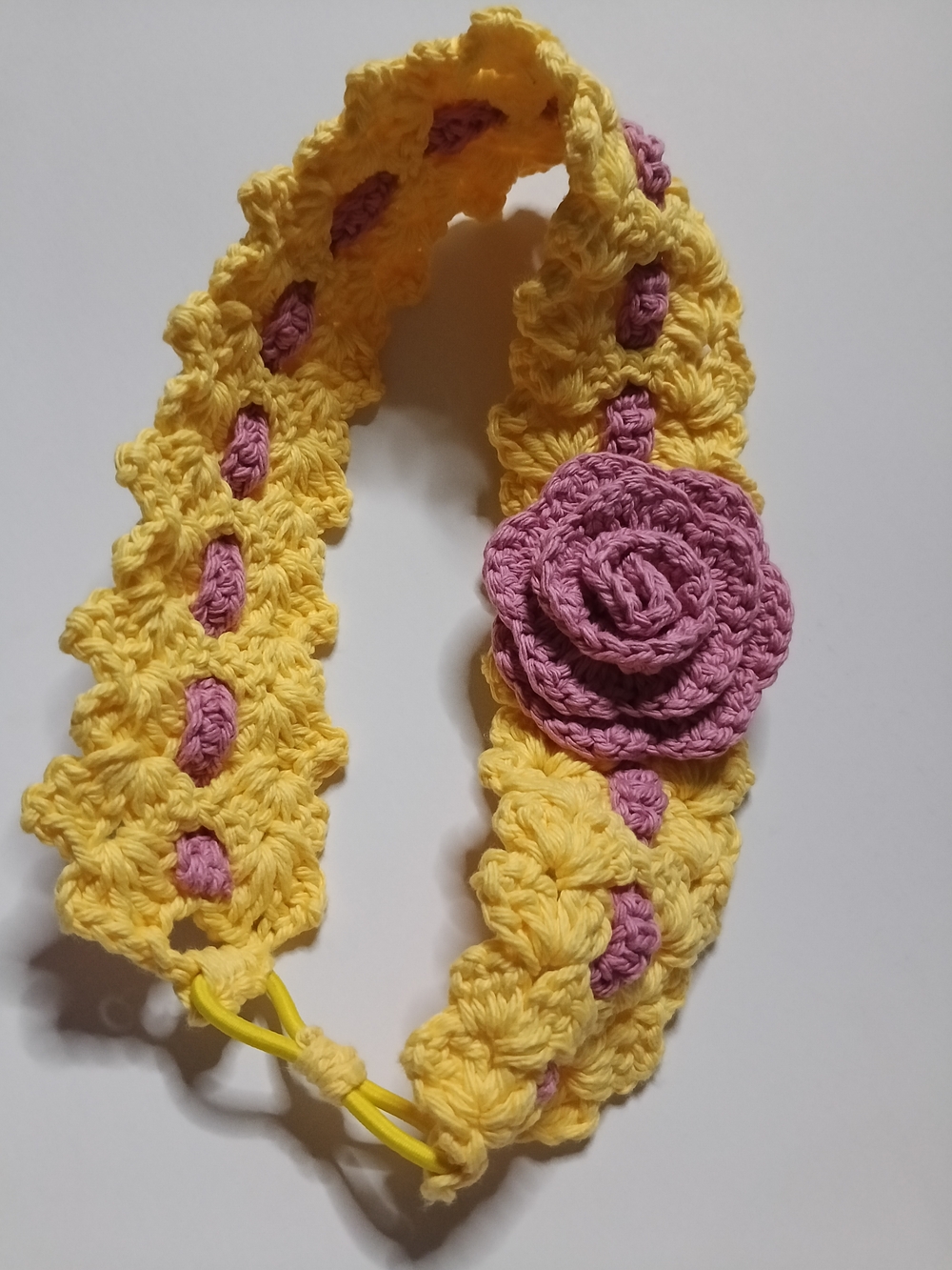 Handmade Yellow & Pink Crochet Flower Headband. 100% Cotton